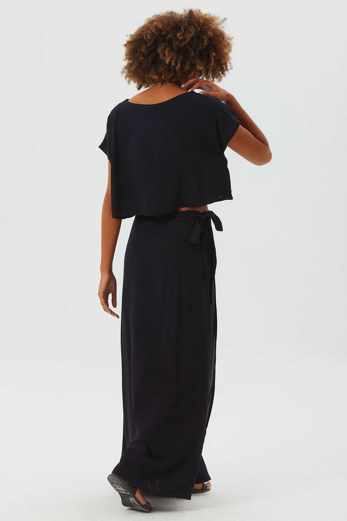 Plain Bohemian Wrapped Skirt Black