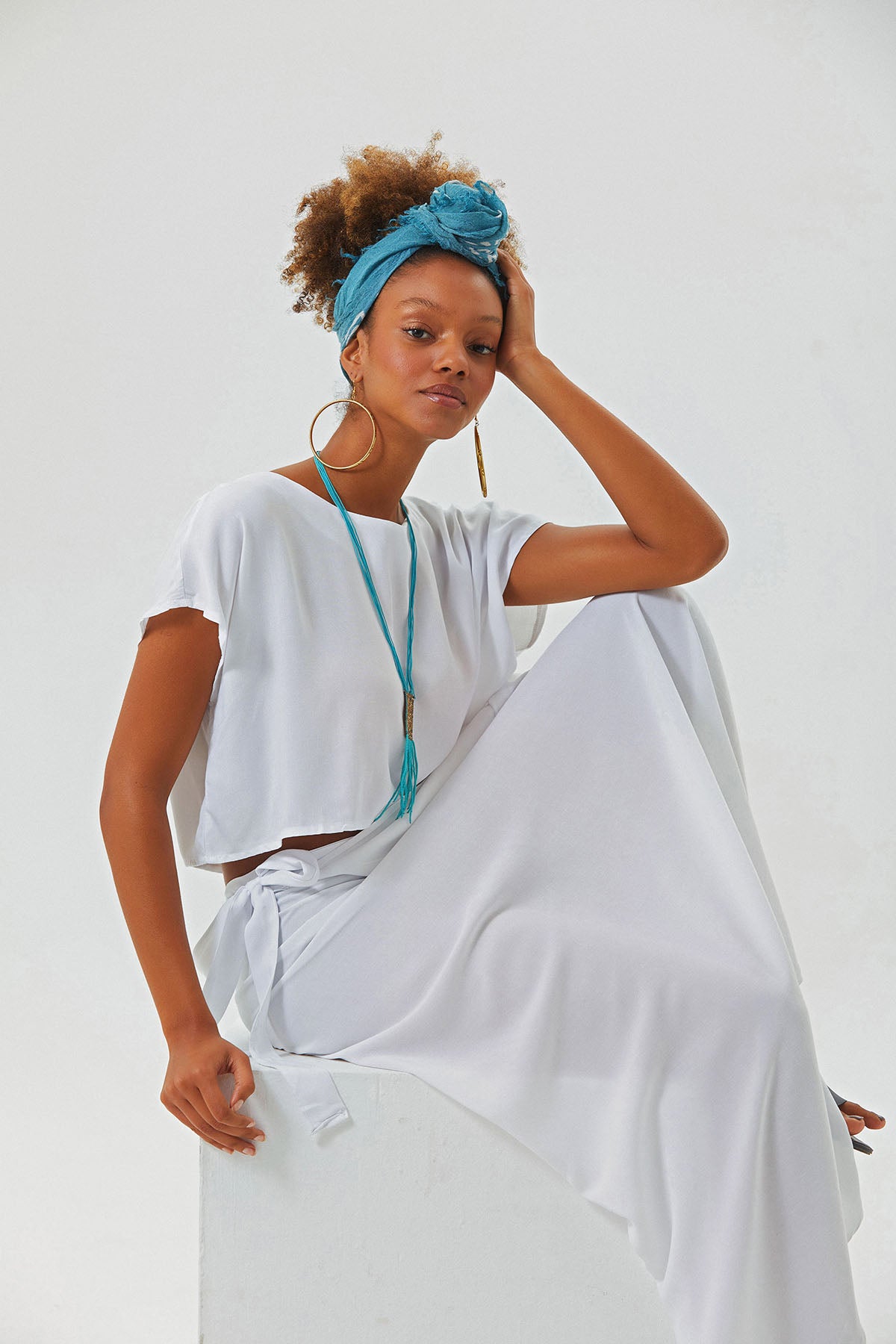 Plain Bohemian Wrapped Skirt White