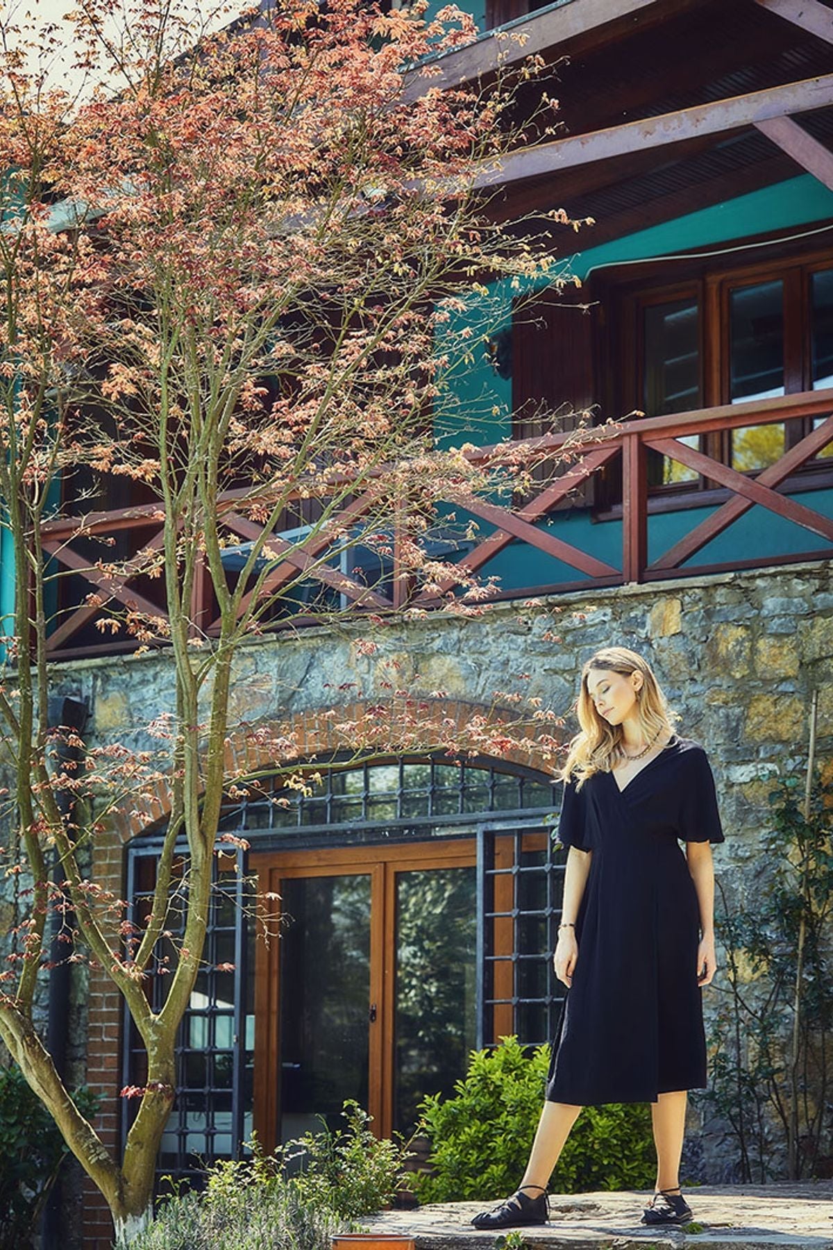 Midi Wrap Dress Black