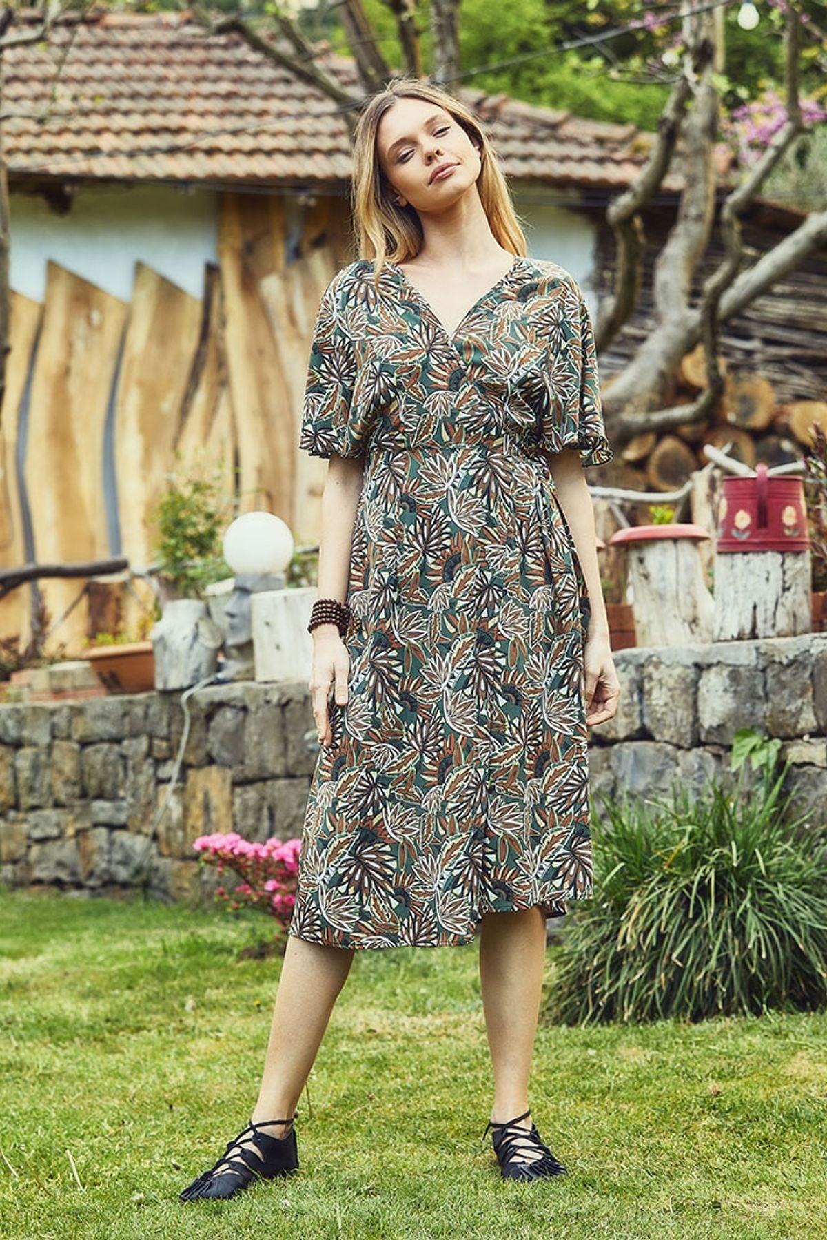 Midi Wrap Dress Khaki