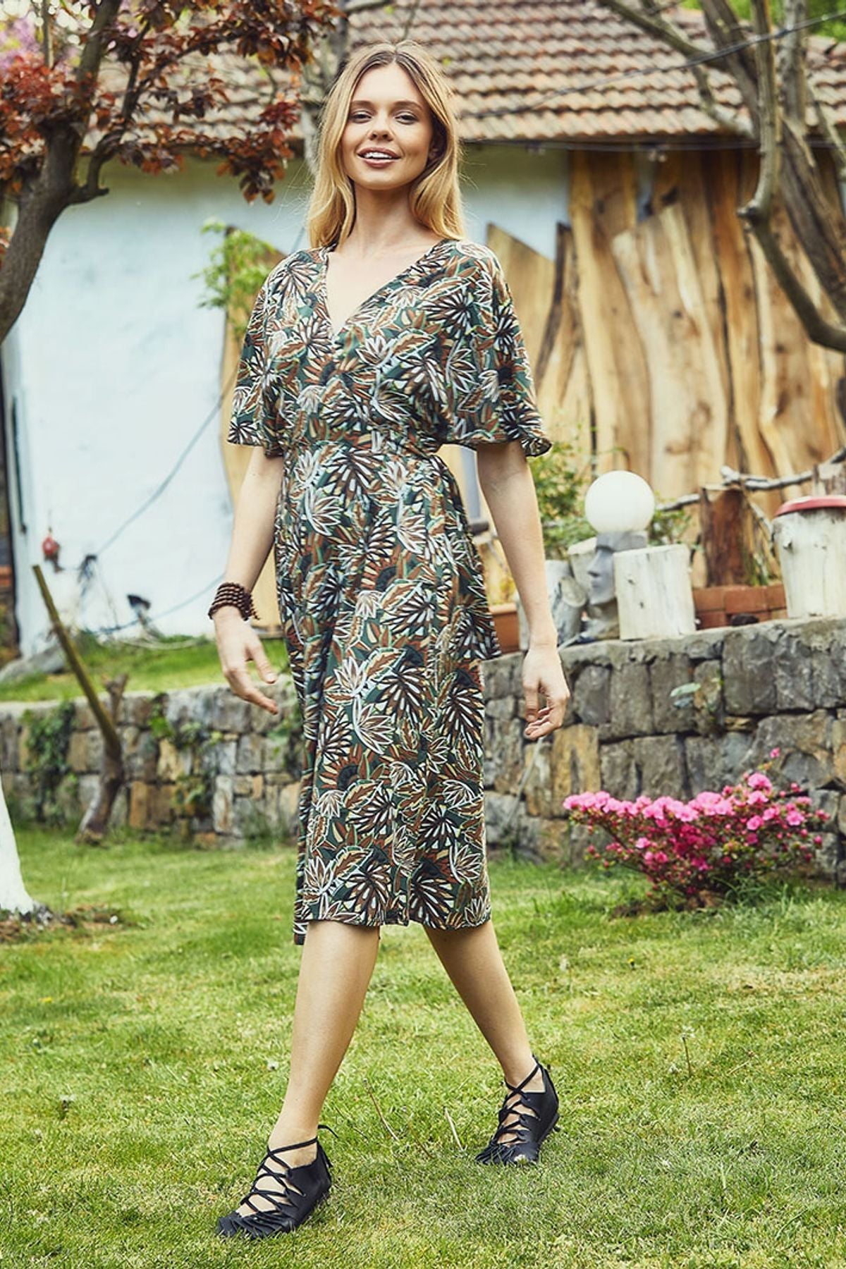 Midi Wrap Dress Khaki
