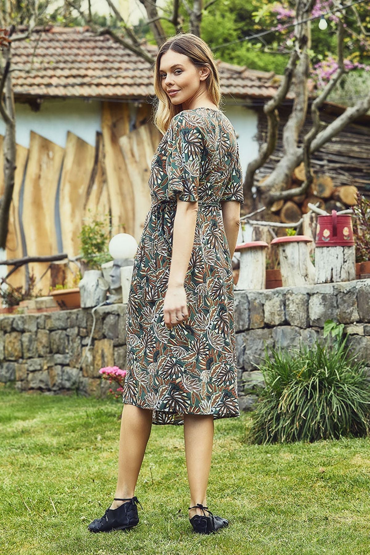 Midi Wrap Dress Khaki