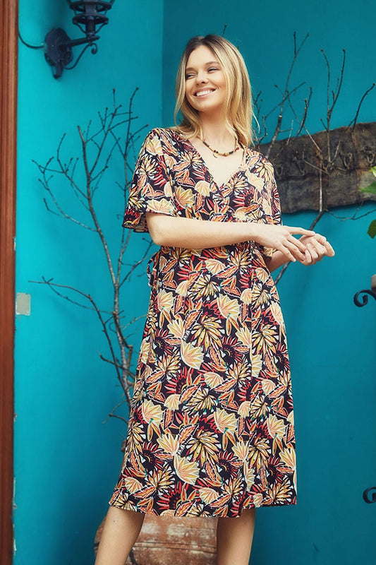 Midi Wrap Dress Orange