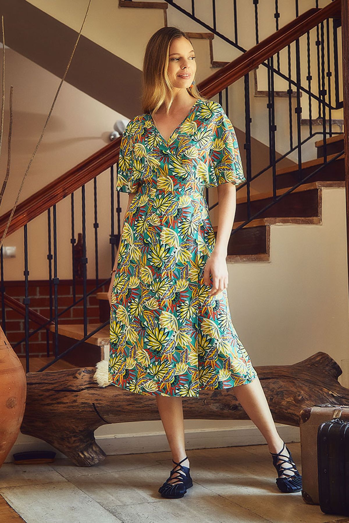 Midi Wrap Dress Yellow