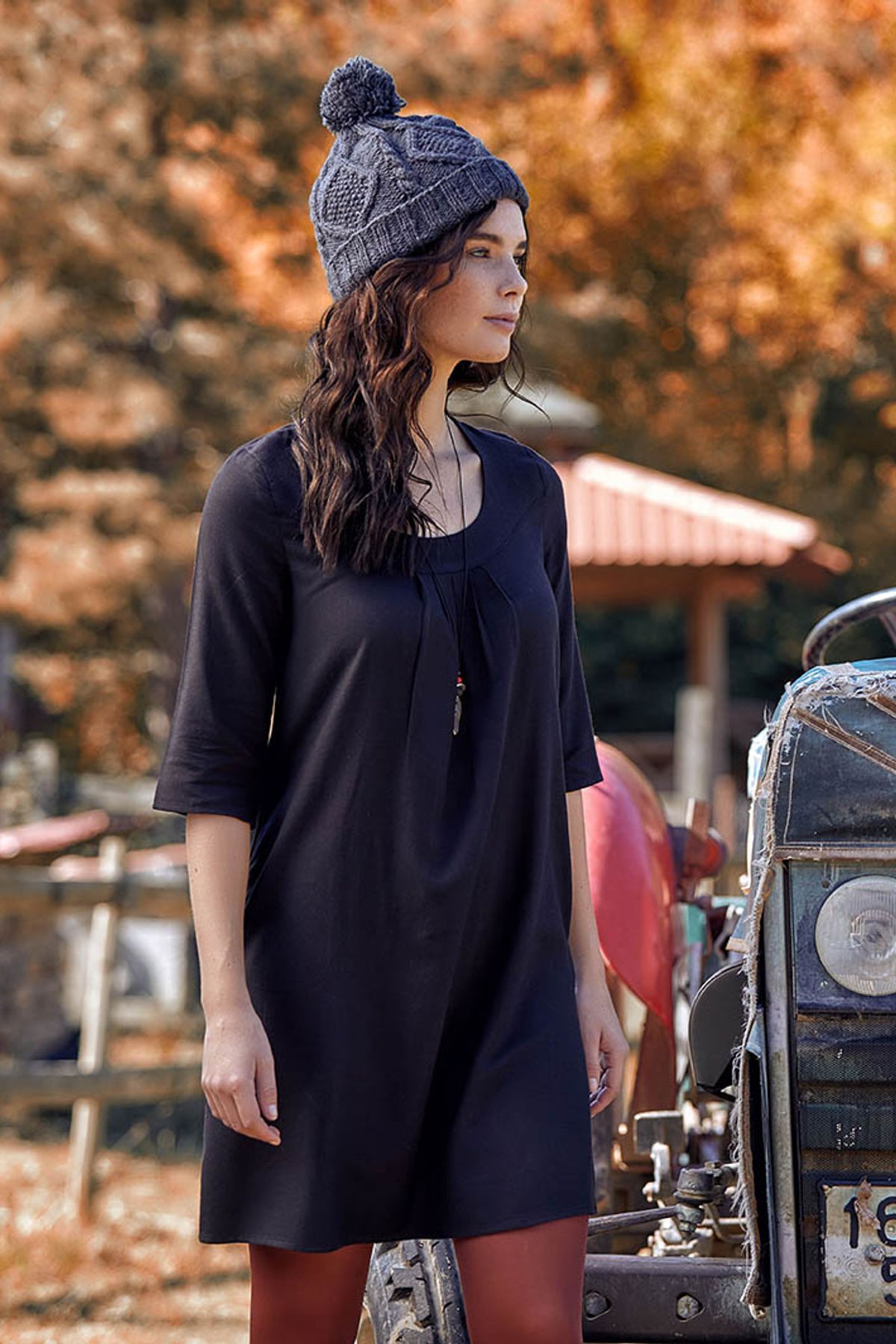 Half Sleeve Fall Dress Black