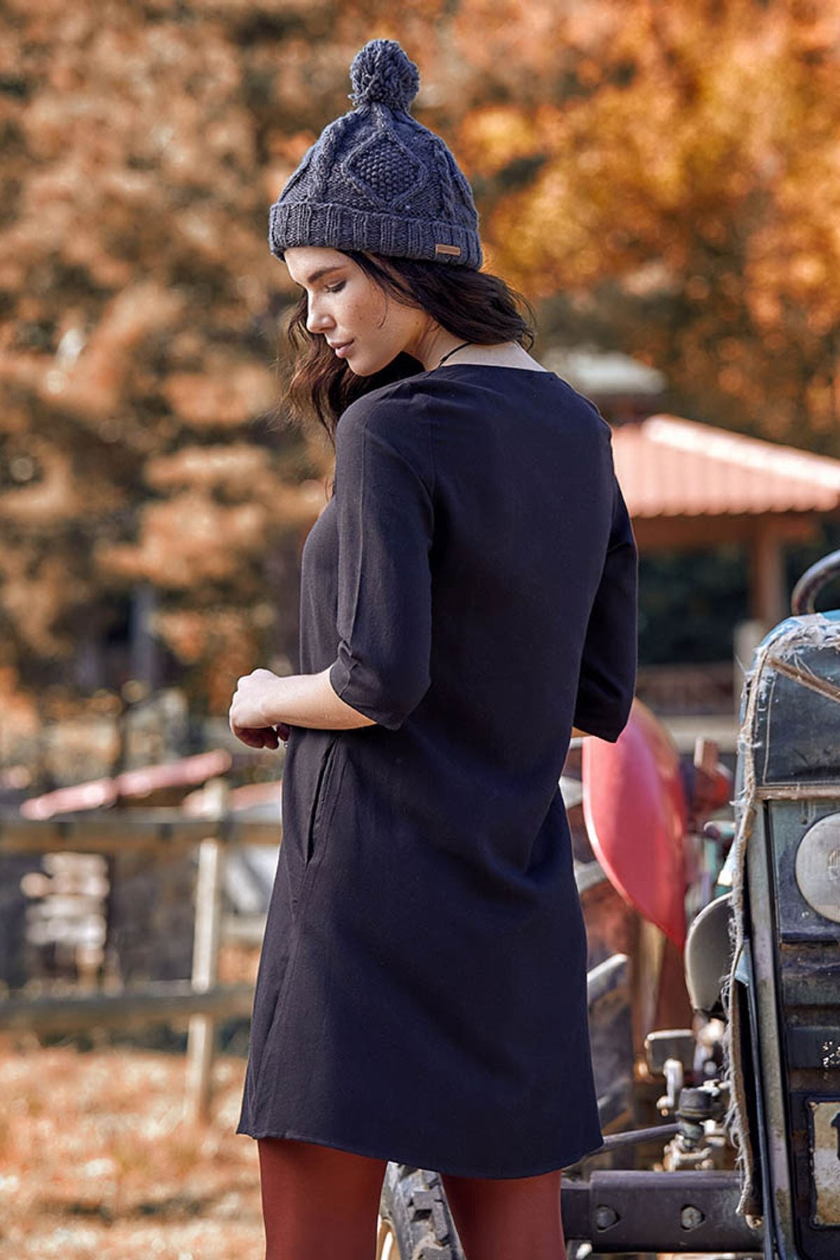 Half Sleeve Fall Dress Black
