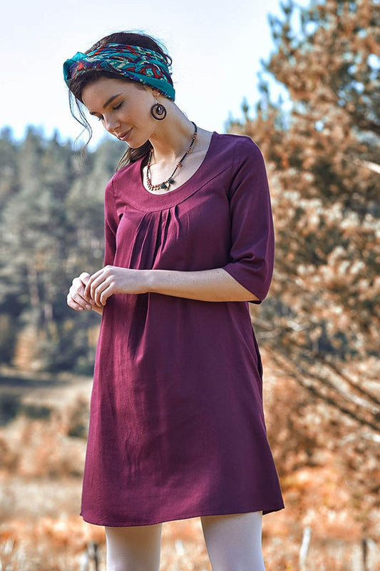 Half Sleeve Fall Dress Purple
