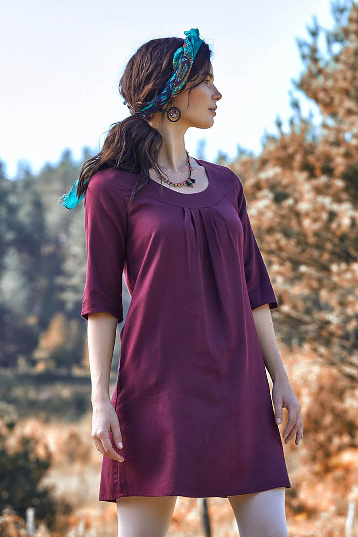 Half Sleeve Fall Dress Purple