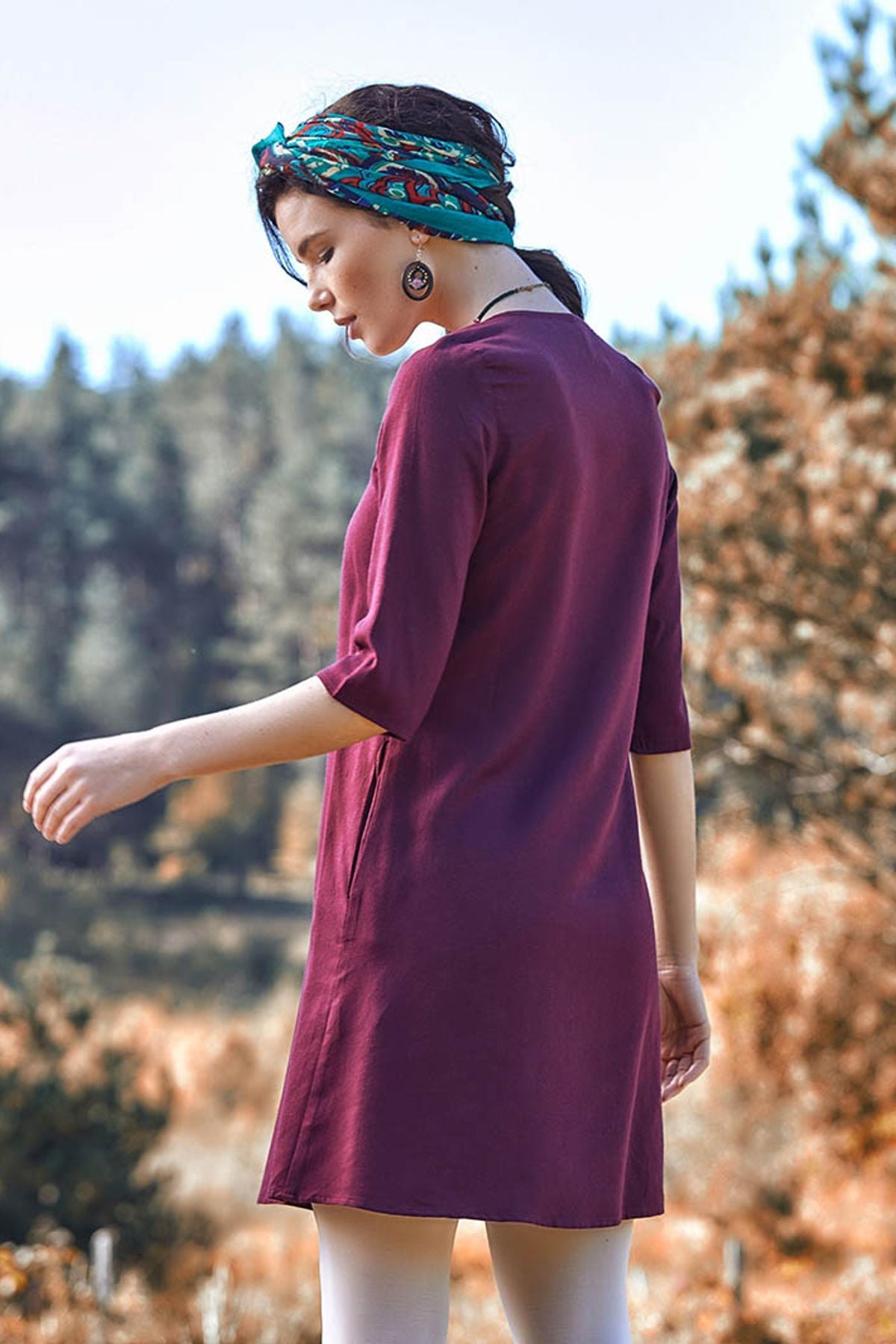 Half Sleeve Fall Dress Purple