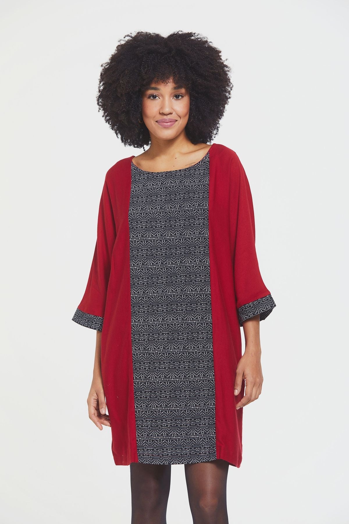 3/4 Sleeve Printed Dress Red