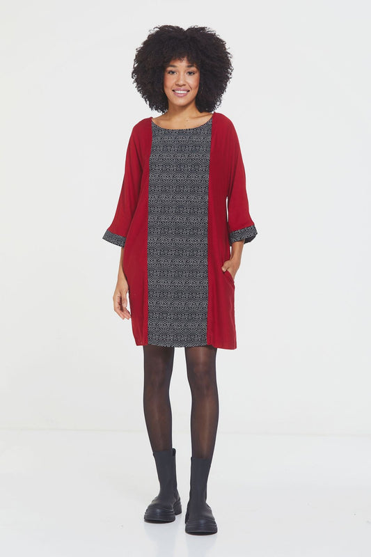 3/4 Sleeve Printed Dress Red