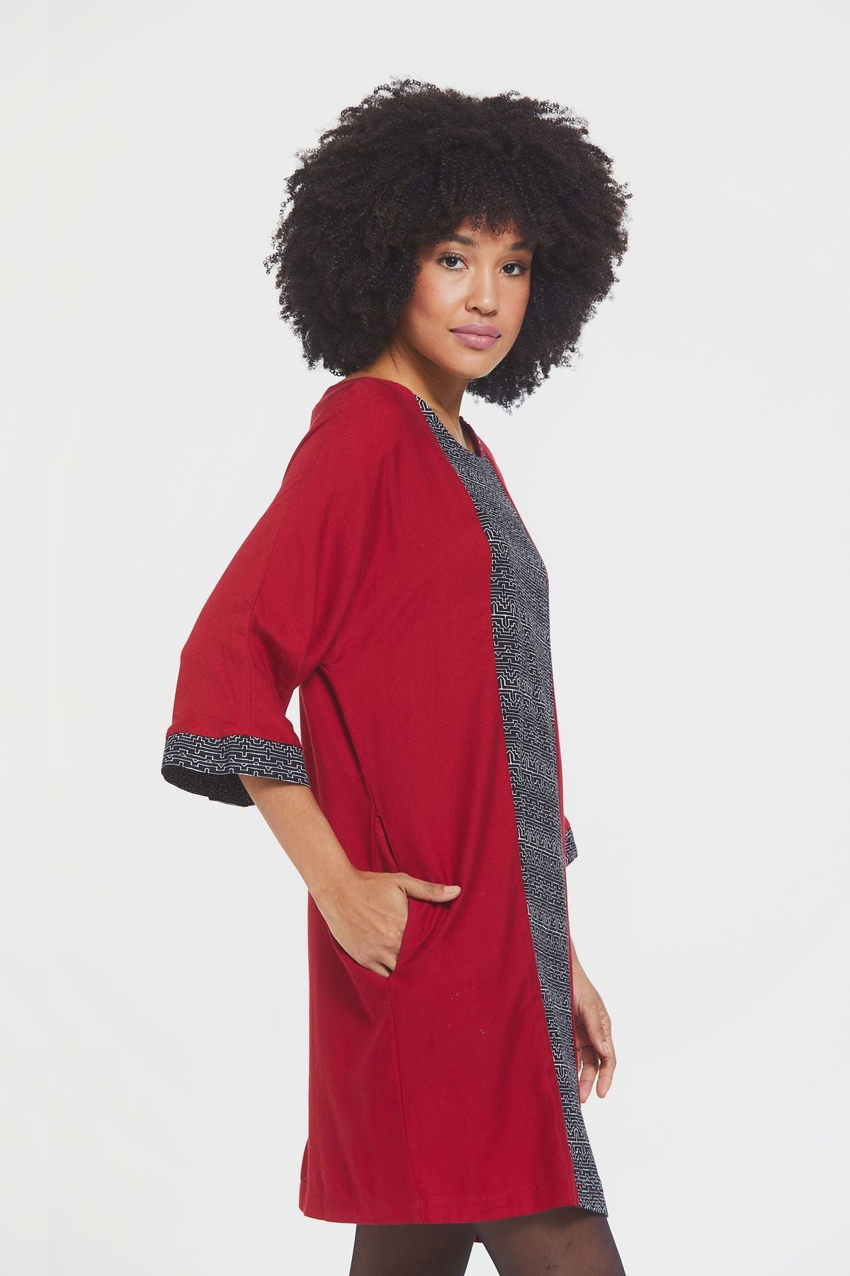 3/4 Sleeve Printed Dress Red