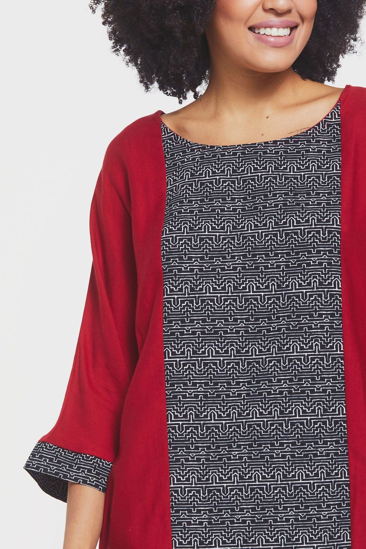 3/4 Sleeve Printed Dress Red