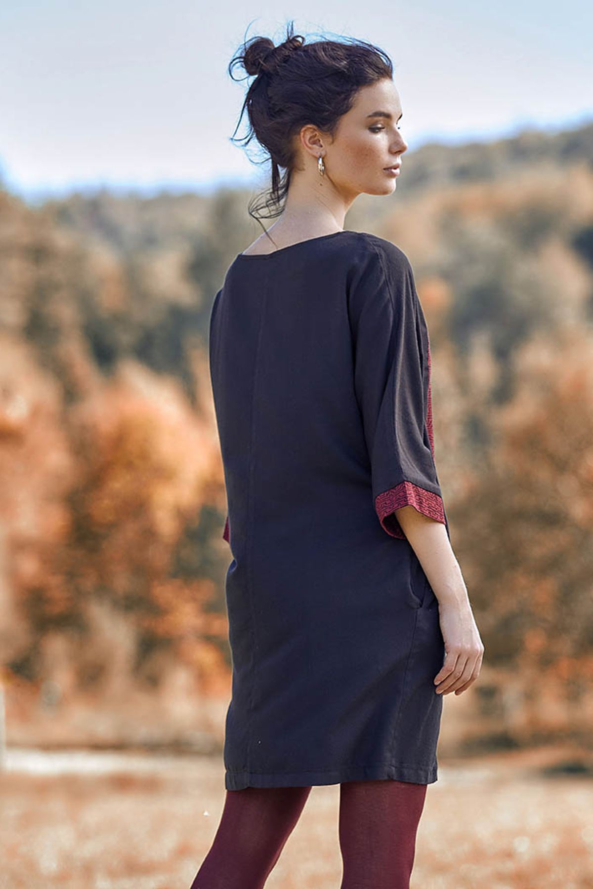 3/4 Sleeve Printed Dress Black