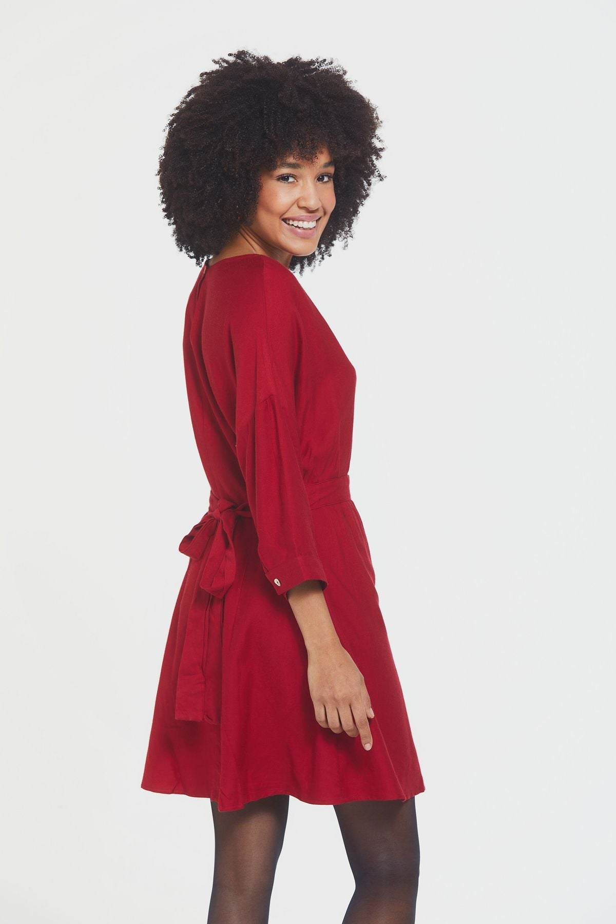 Boat Neck Boho Winter Dress Red