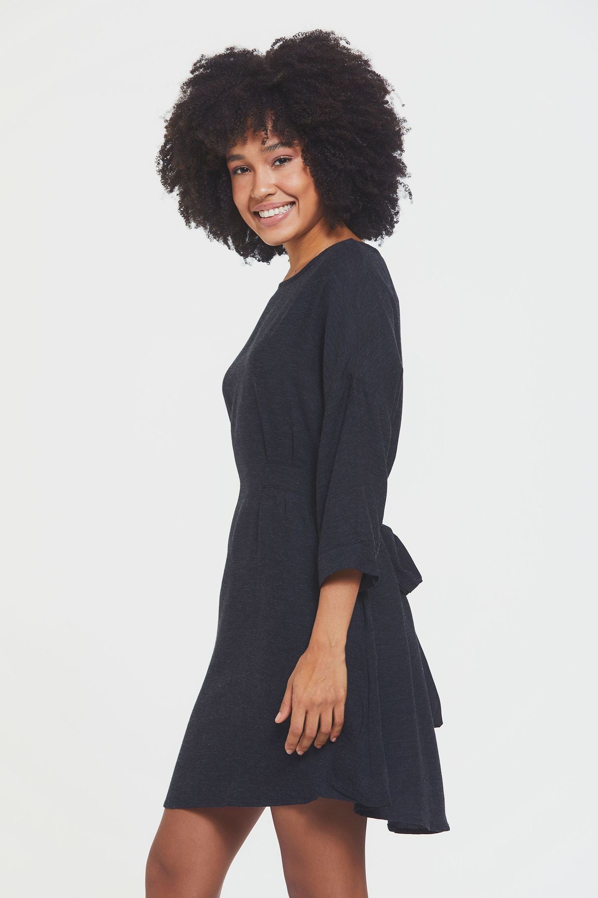 Boat Neck Boho Winter Dress Black