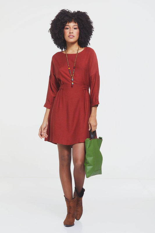 Boat Neck Boho Winter Dress Orange