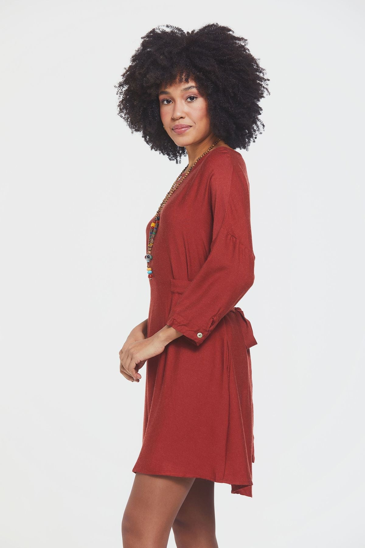 Boat Neck Boho Winter Dress Orange