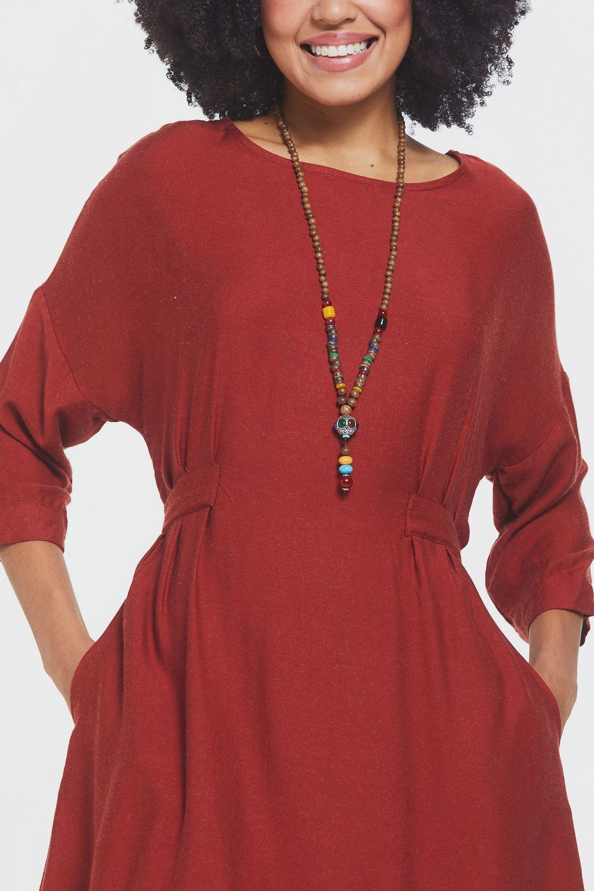 Boat Neck Boho Winter Dress Orange