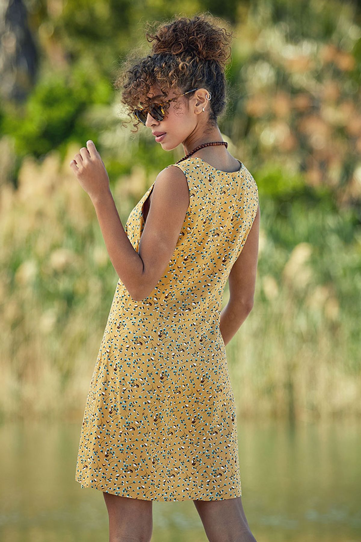 Sleeveless Mini Floral Dress Yellow
