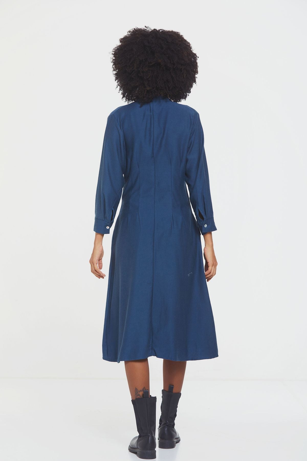 Button Up Midi Fall Dress Blue