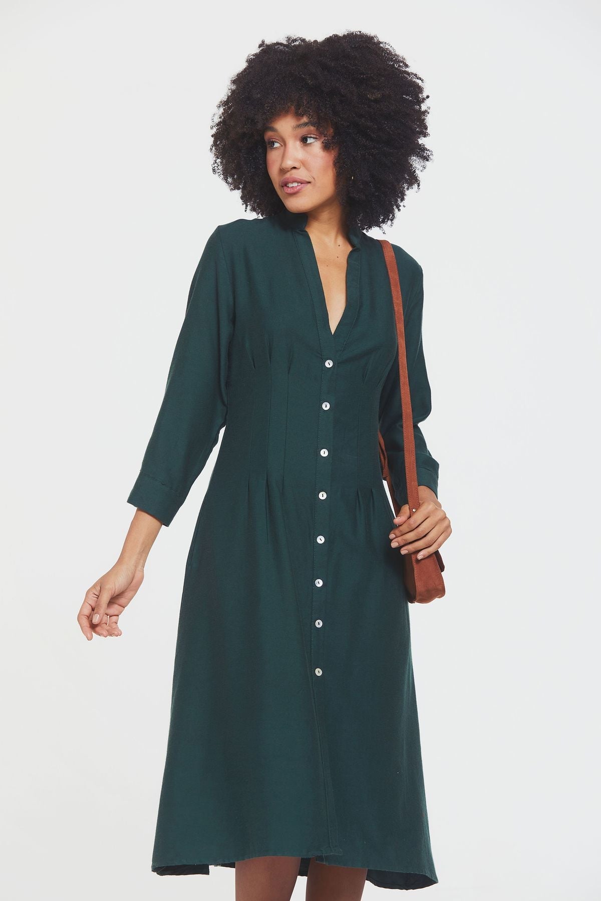Button Up Midi Fall Dress Green