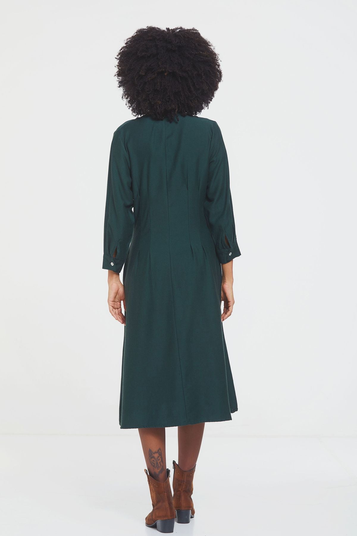 Button Up Midi Fall Dress Green