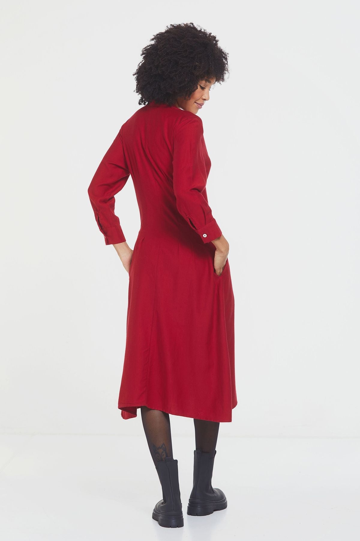 Button Up Midi Fall Dress Red