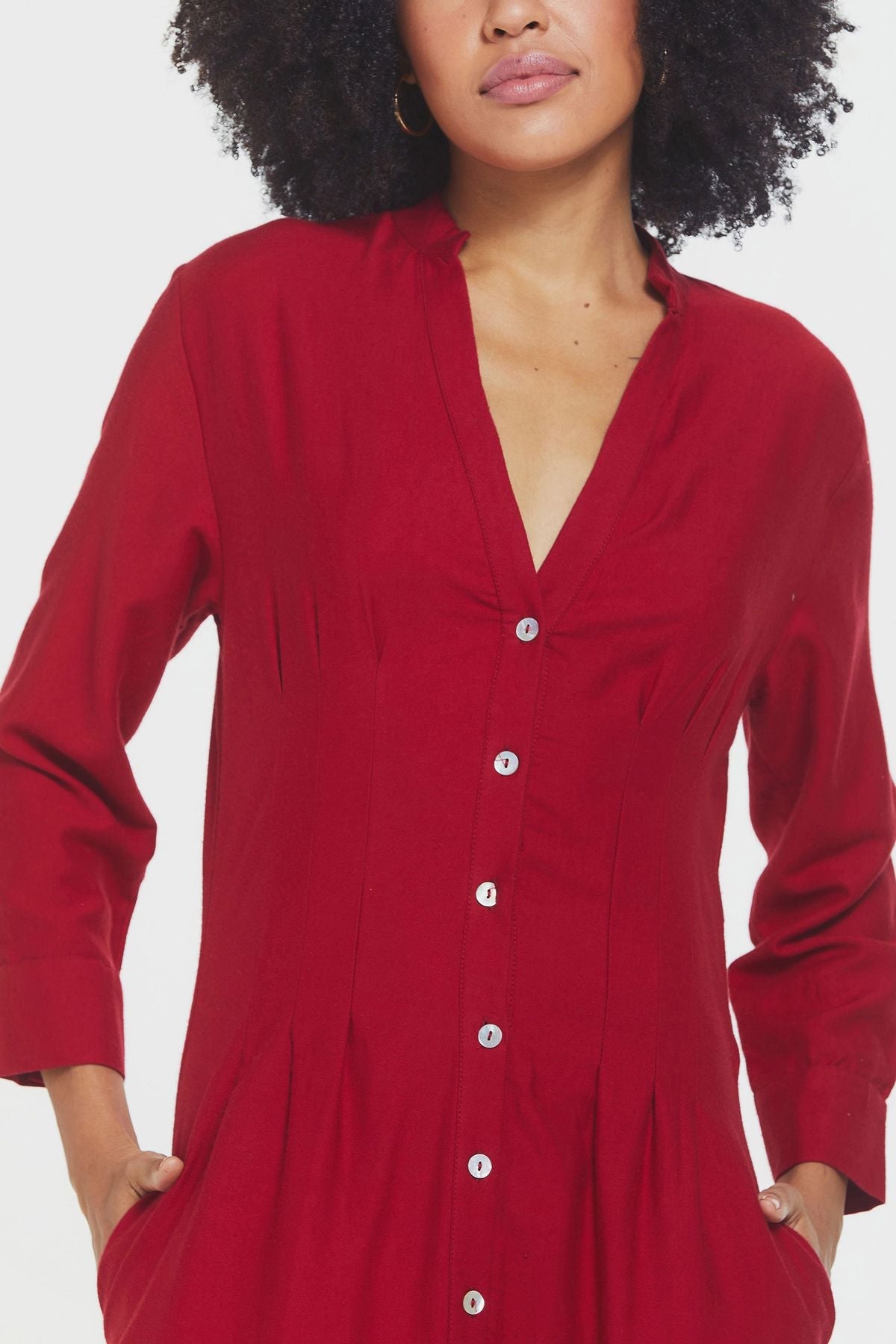 Button Up Midi Fall Dress Red