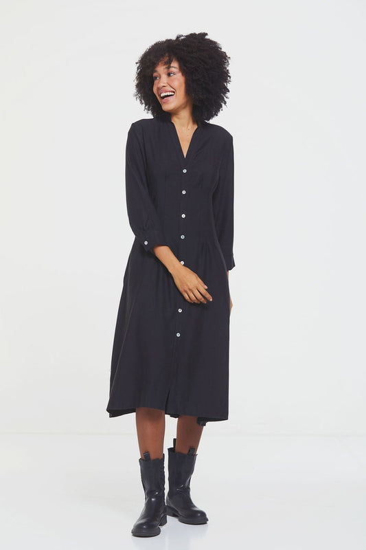 Button Up Midi Fall Dress Black