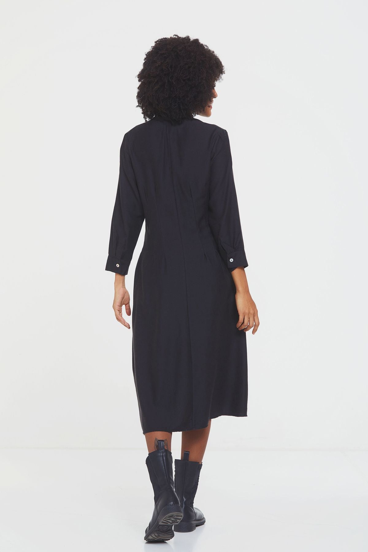 Button Up Midi Fall Dress Black