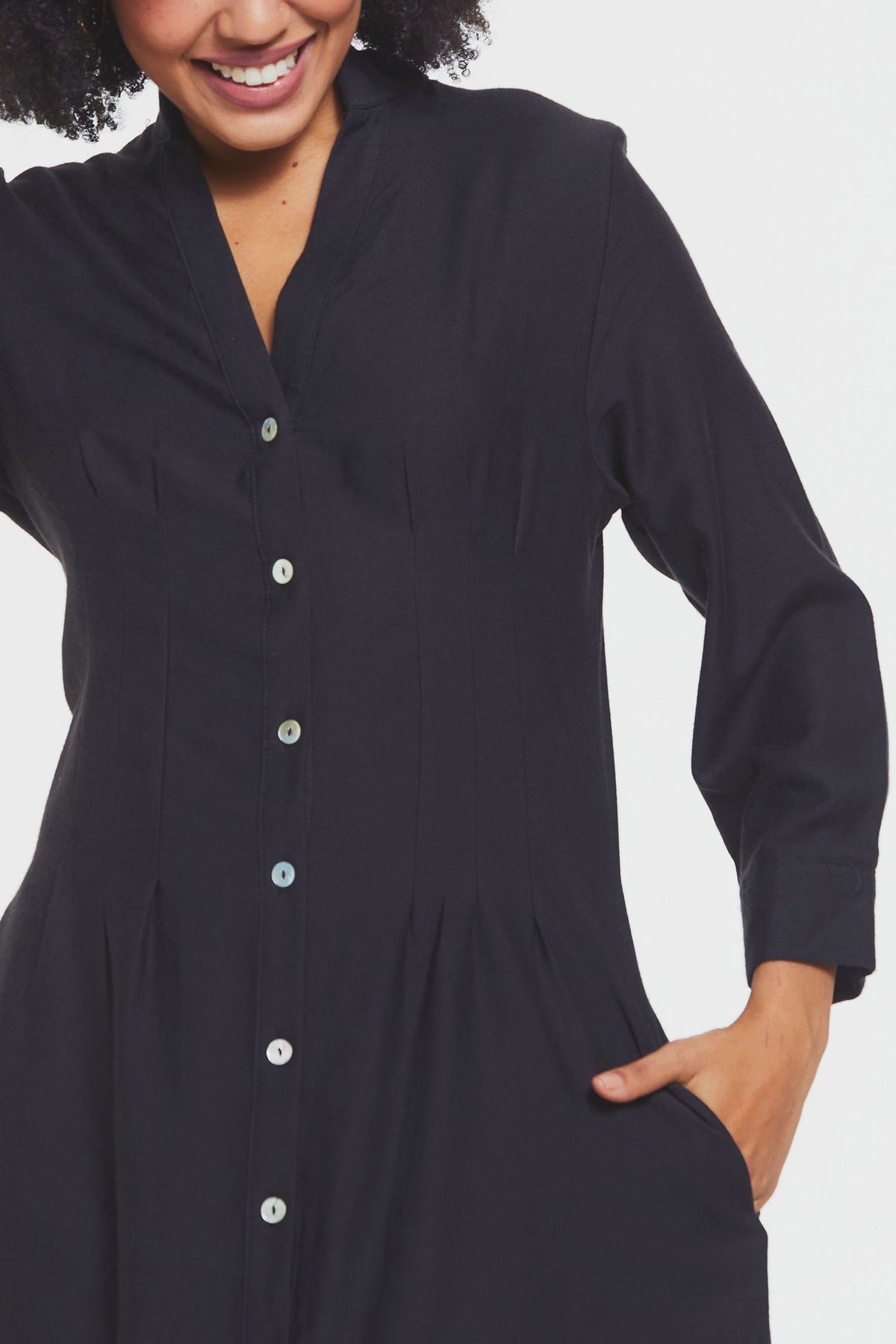 Button Up Midi Fall Dress Black