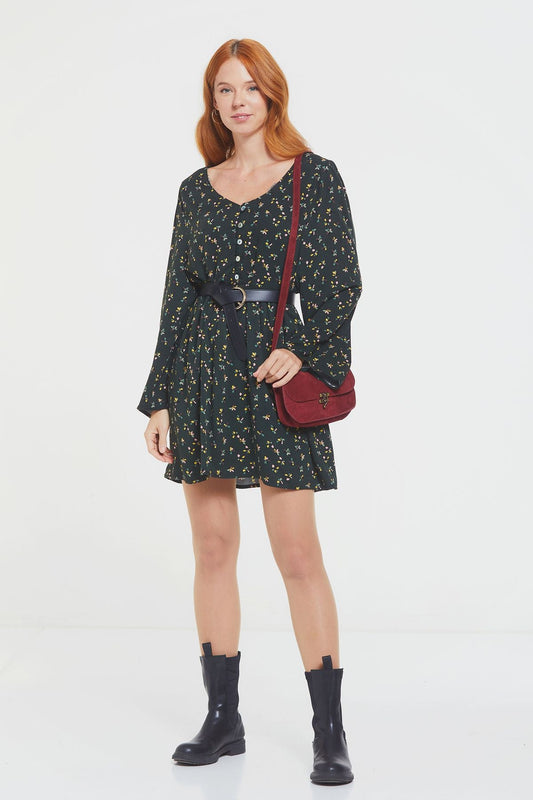 Long Sleeve Mini Fall Dress Green