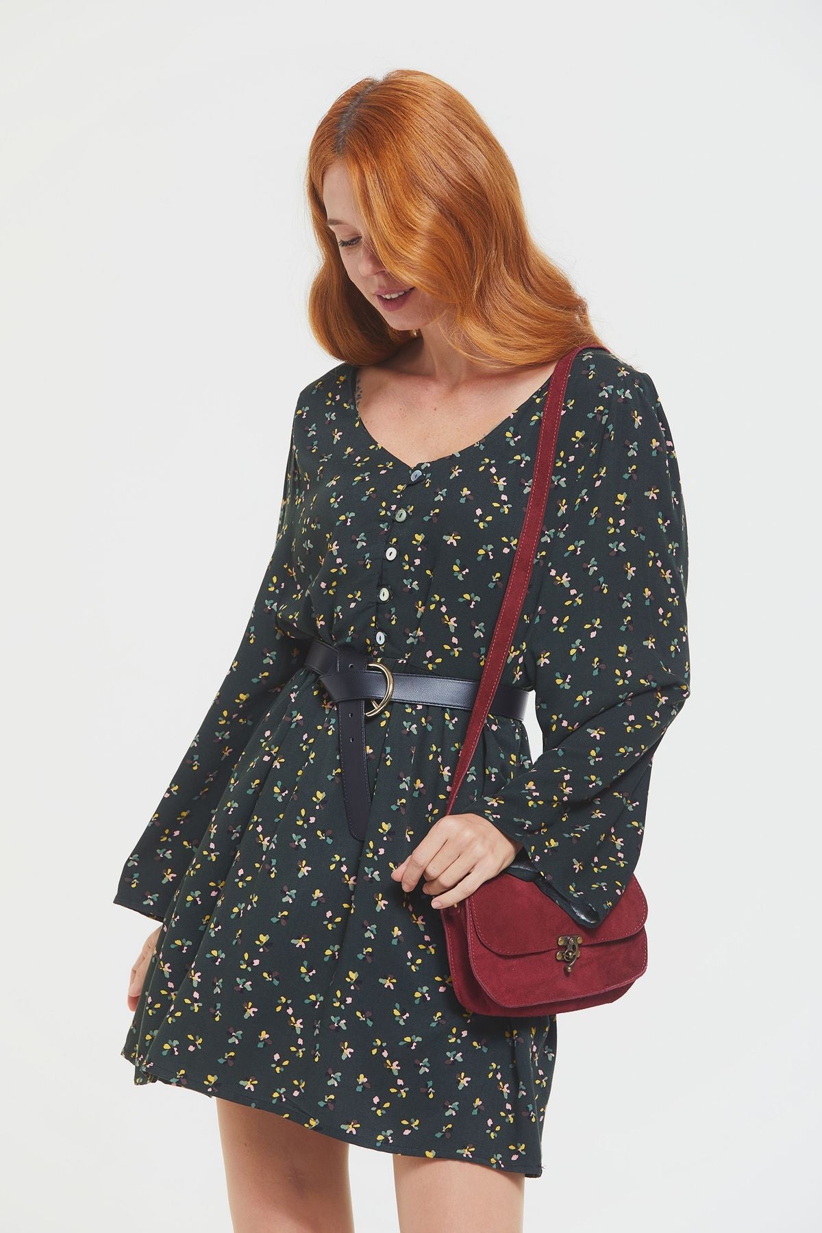 Long Sleeve Mini Fall Dress Green