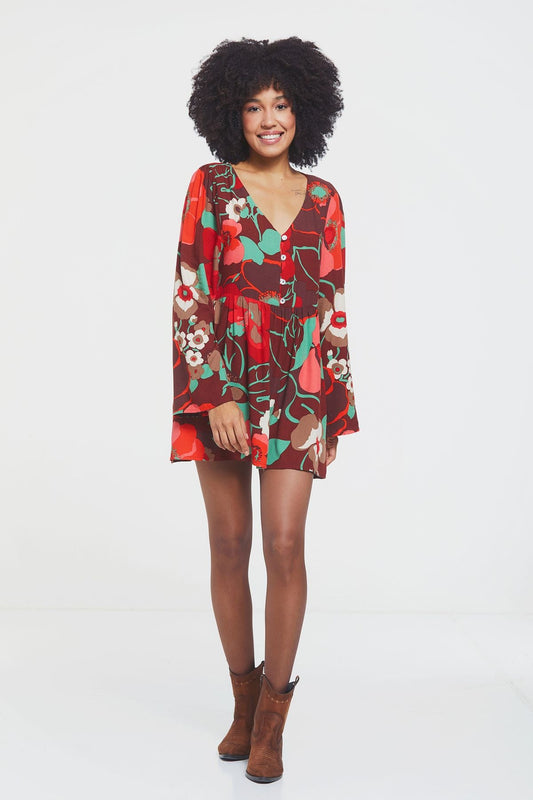 Long Sleeve Mini Fall Dress Red