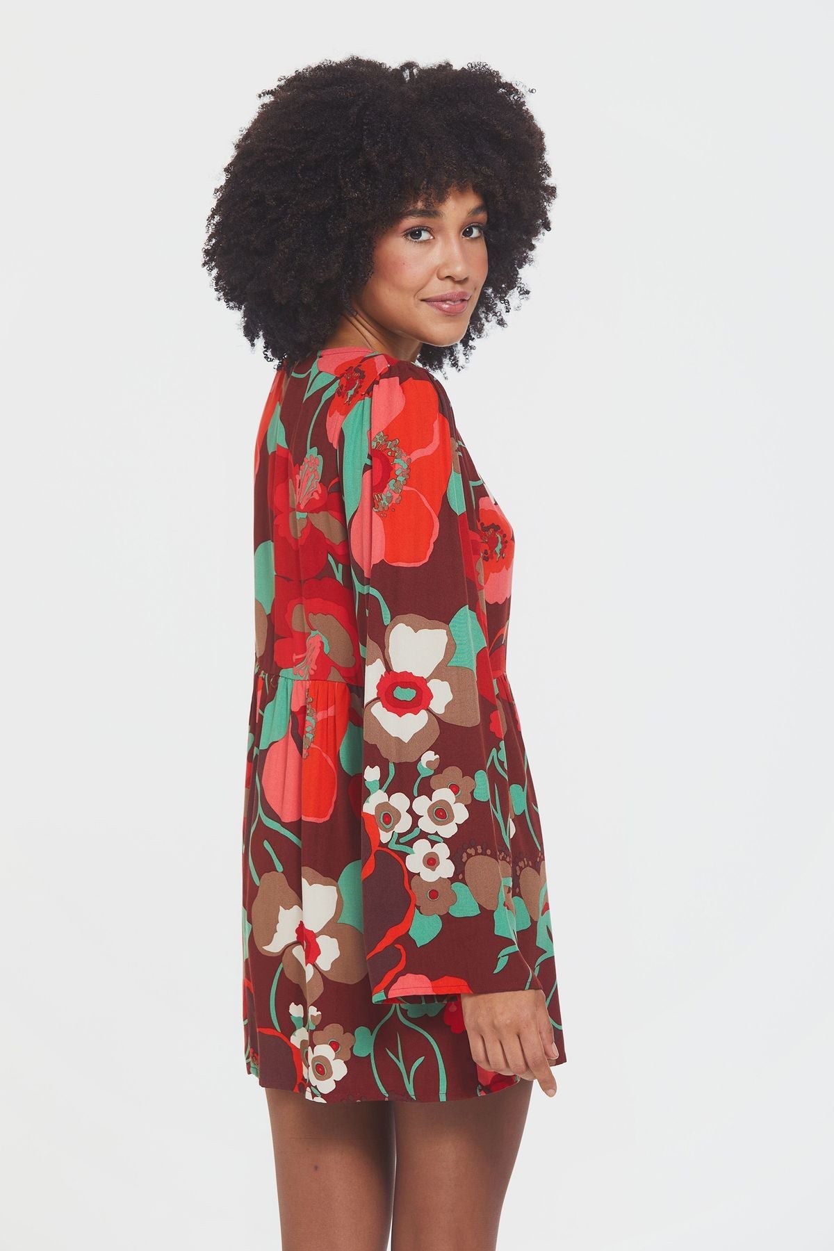 Long Sleeve Mini Fall Dress Red