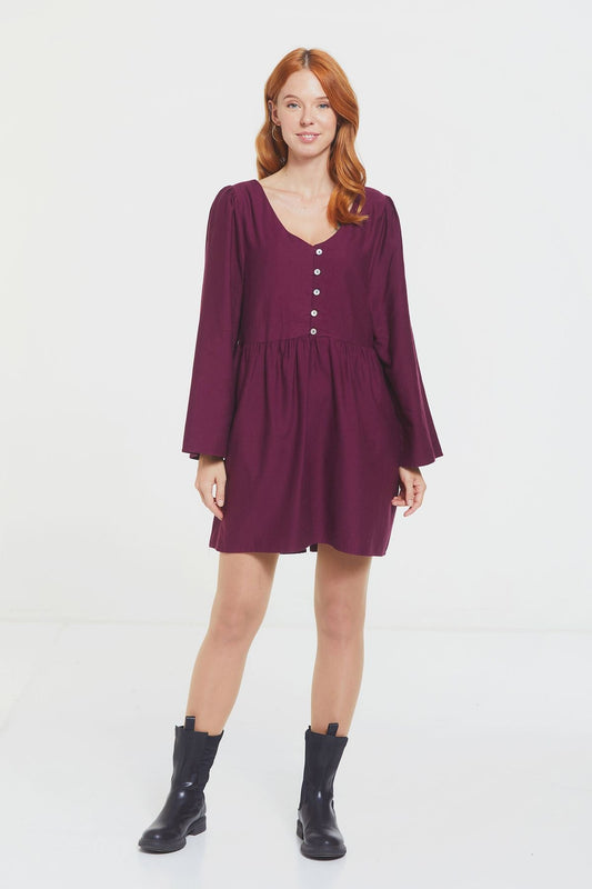 Long Sleeve Mini Fall Dress Purple