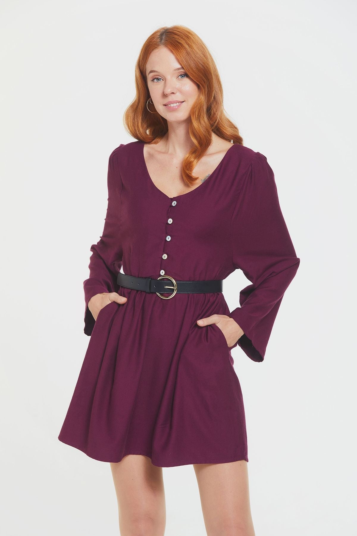 Long Sleeve Mini Fall Dress Purple