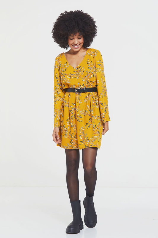 Long Sleeve Mini Fall Dress Yellow