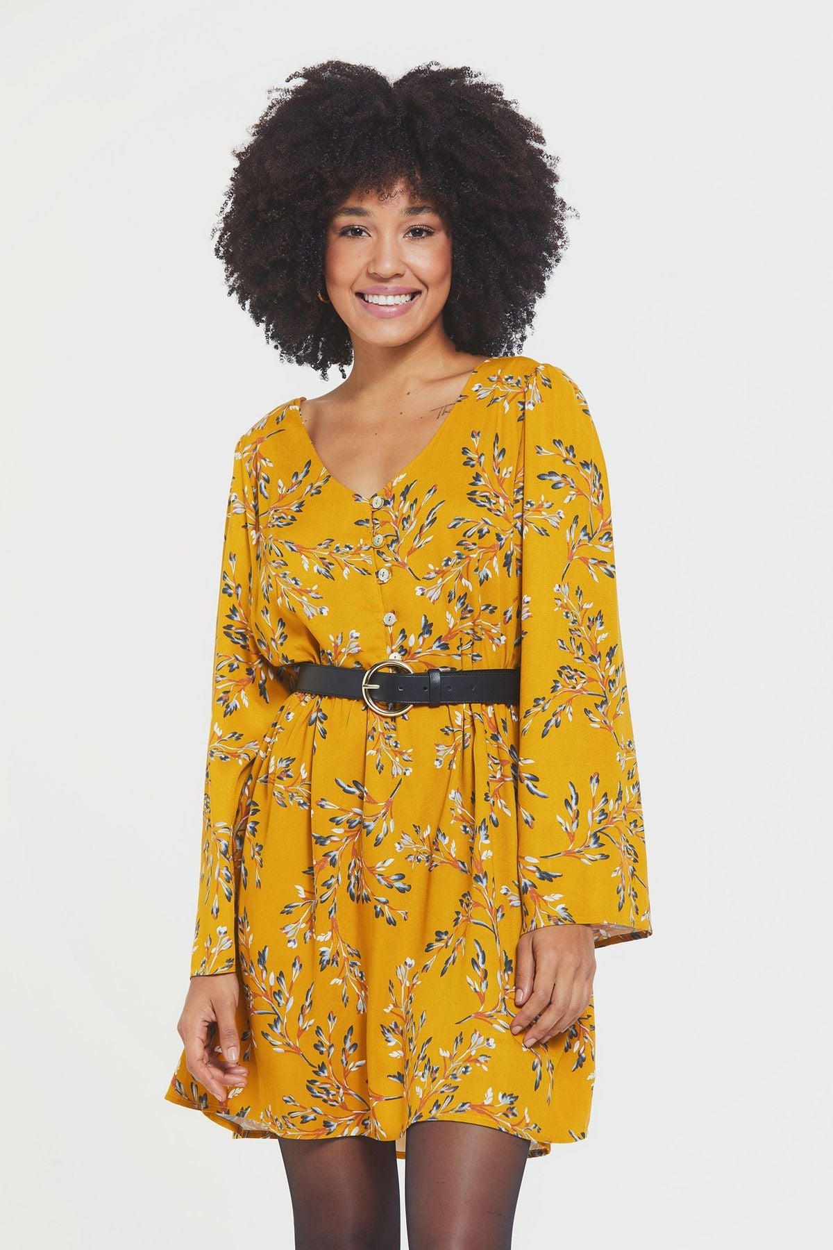 Long Sleeve Mini Fall Dress Yellow