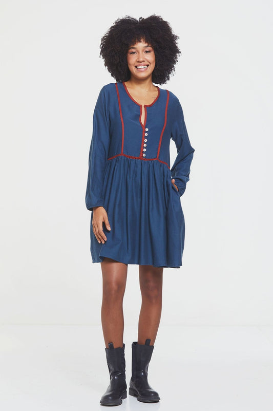 Long Sleeve Mini Lacey Fall Dress Blue