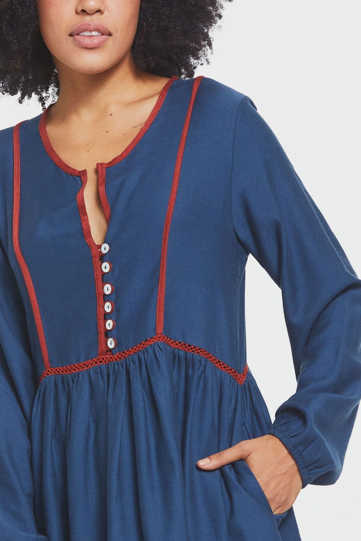 Long Sleeve Mini Lacey Fall Dress Blue