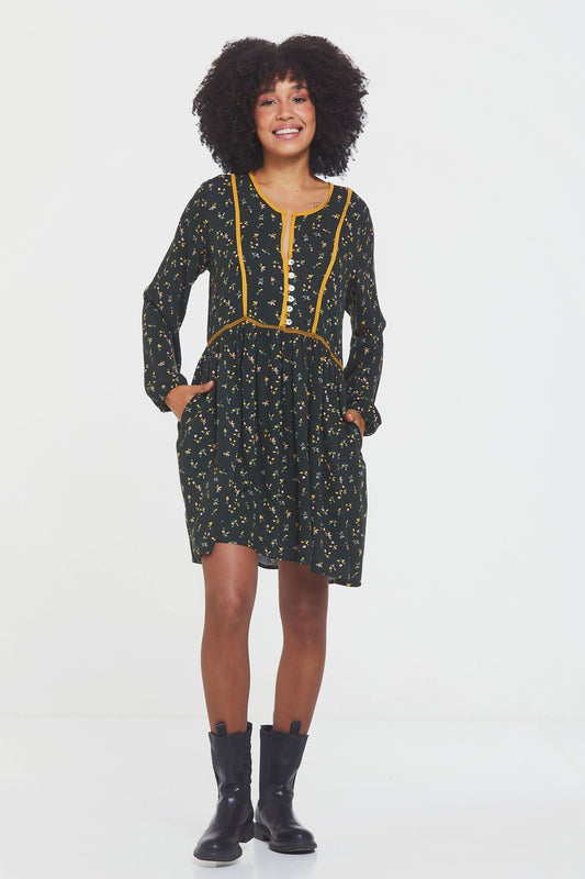 Long Sleeve Mini Lacey Fall Dress Green