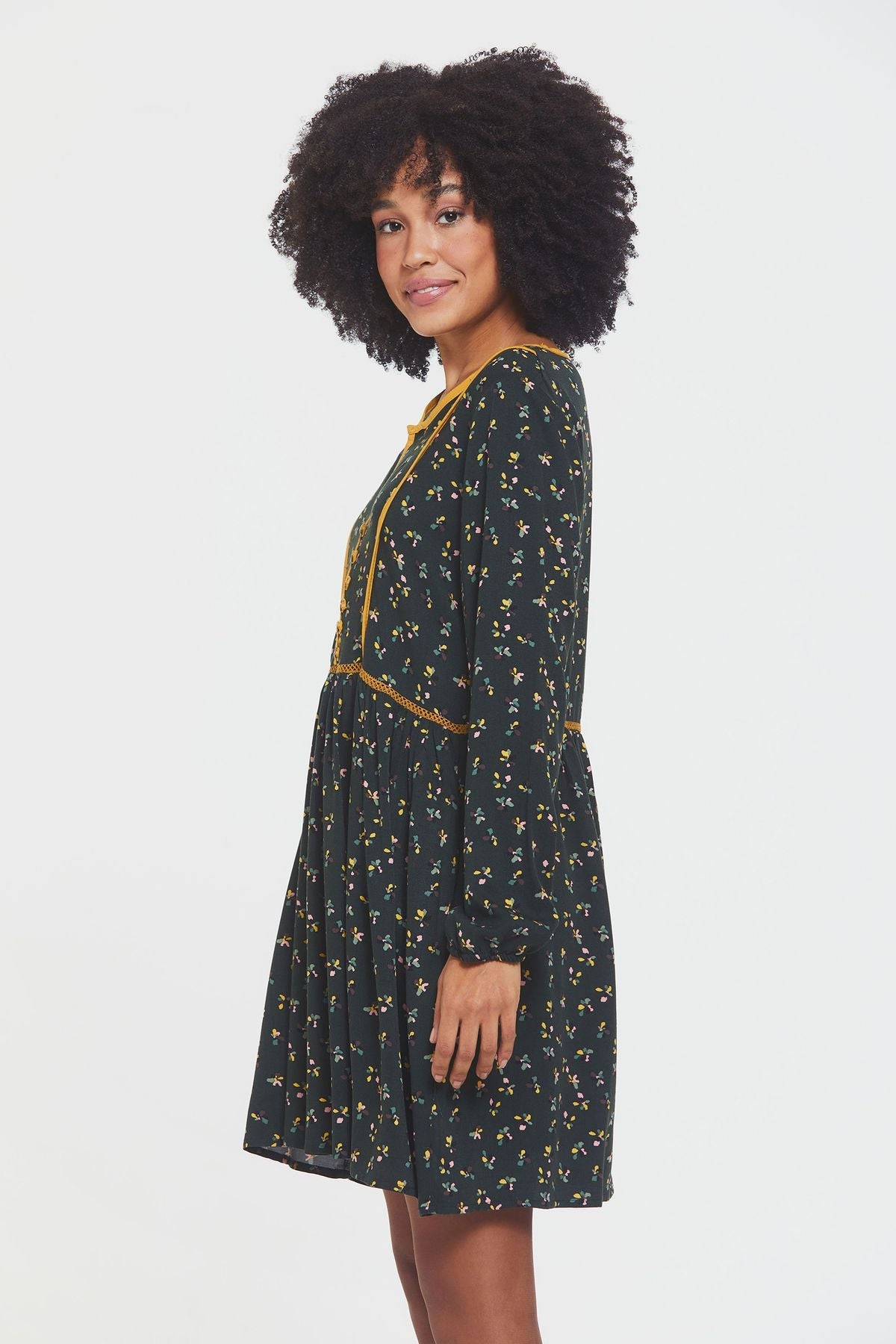 Long Sleeve Mini Lacey Fall Dress Green