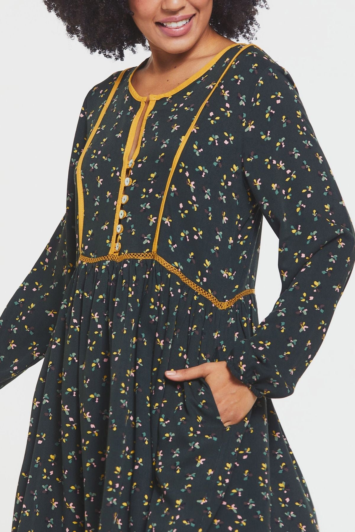 Long Sleeve Mini Lacey Fall Dress Green