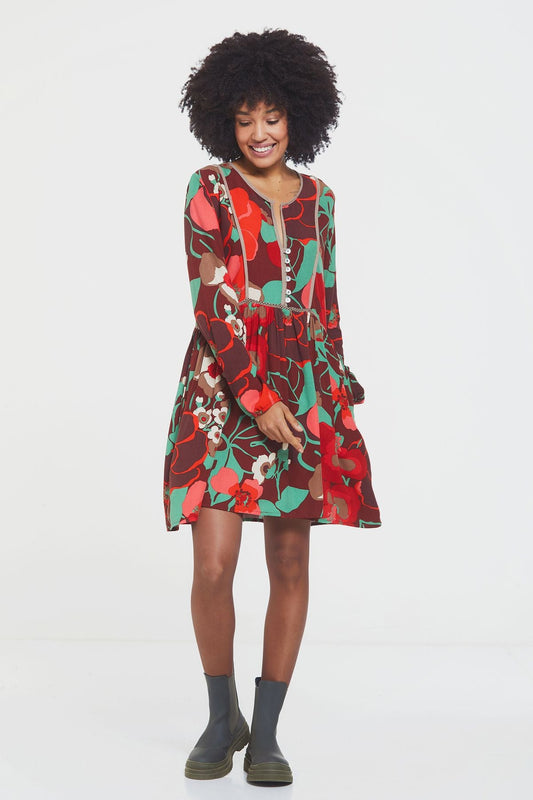 Long Sleeve Mini Lacey Fall Dress Red