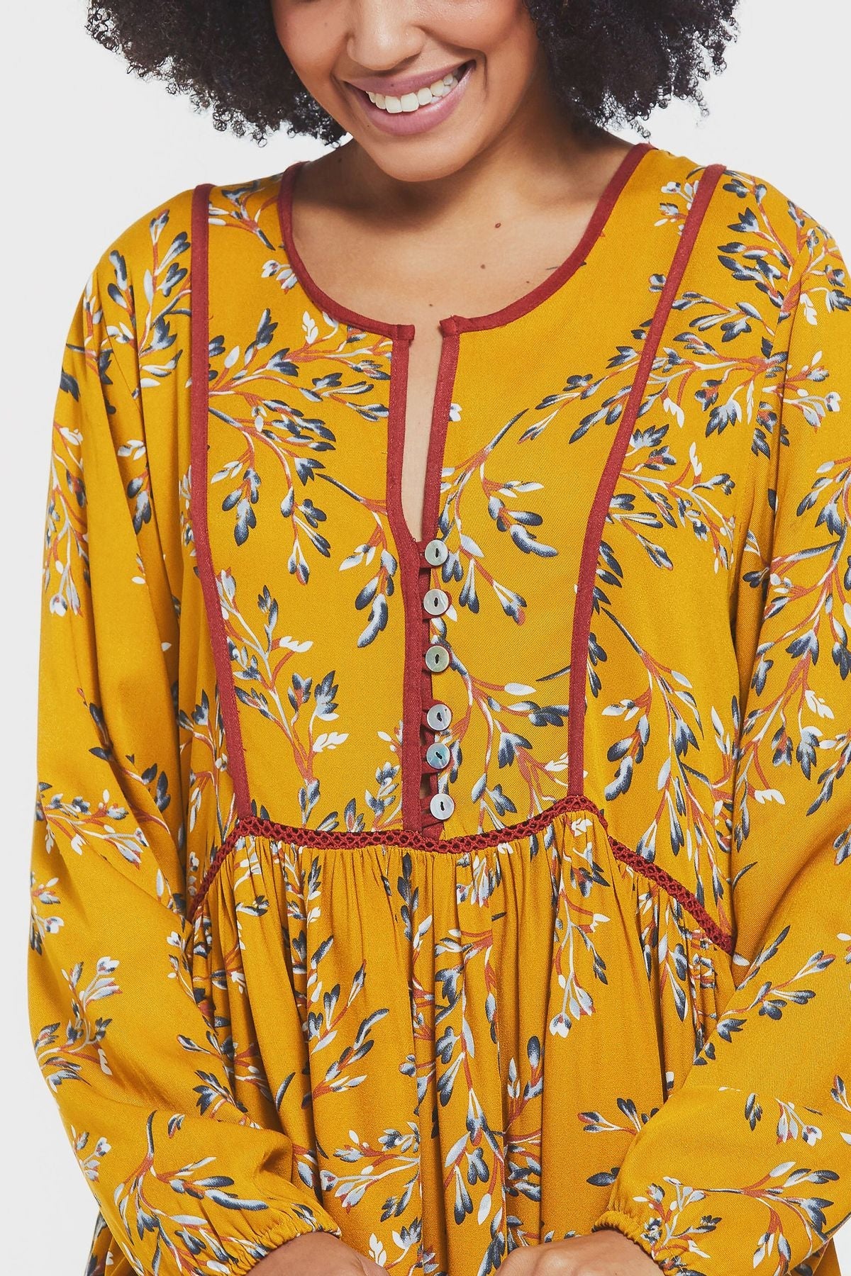Long Sleeve Mini Lacey Fall Dress Yellow