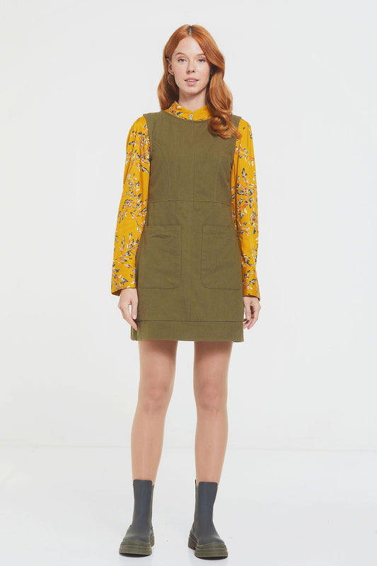 Short Cotton Sleeveless Dress Khaki