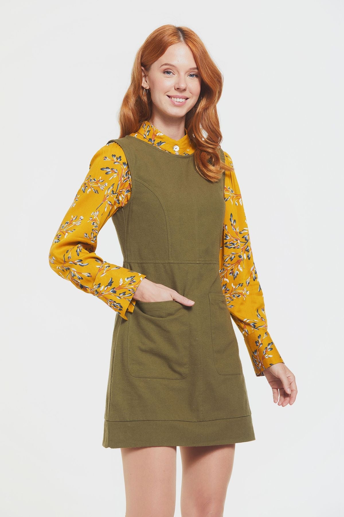 Short Cotton Sleeveless Dress Khaki