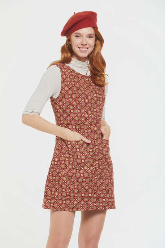 Short Cotton Sleeveless Dress Brown